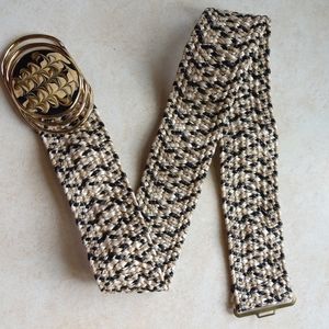 Vintage Webbed Black Cream Stretch Belt Buckle